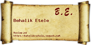 Behalik Etele névjegykártya